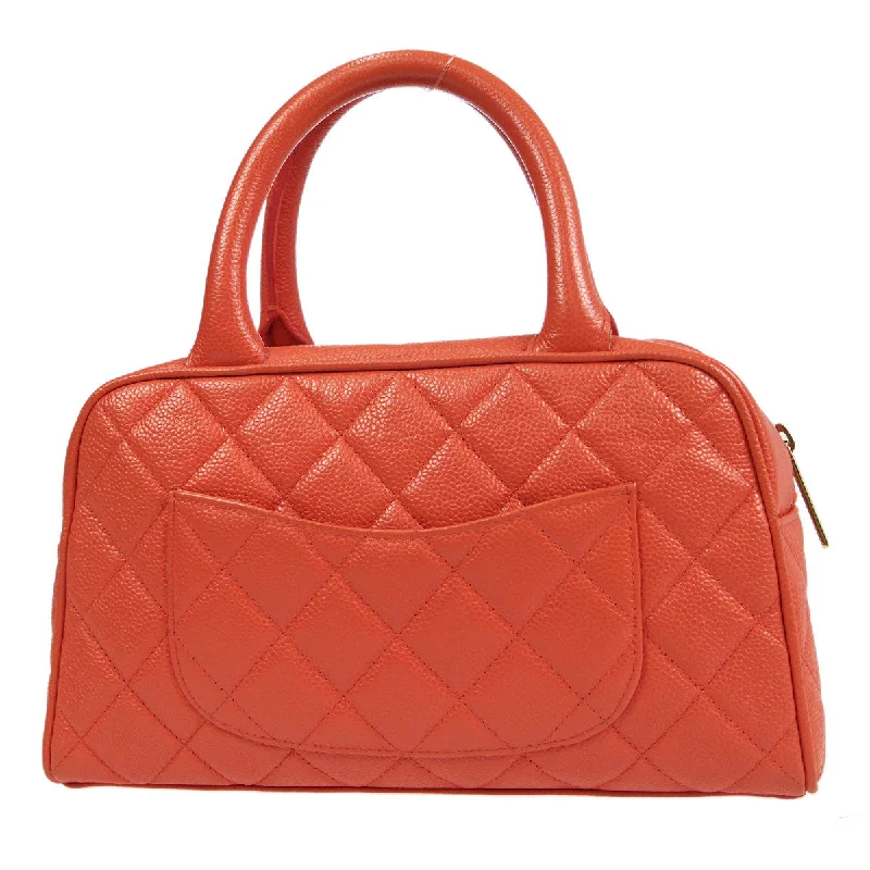 Chanel 2003-2004 Peach Orange Caviar Bowling Bag 27