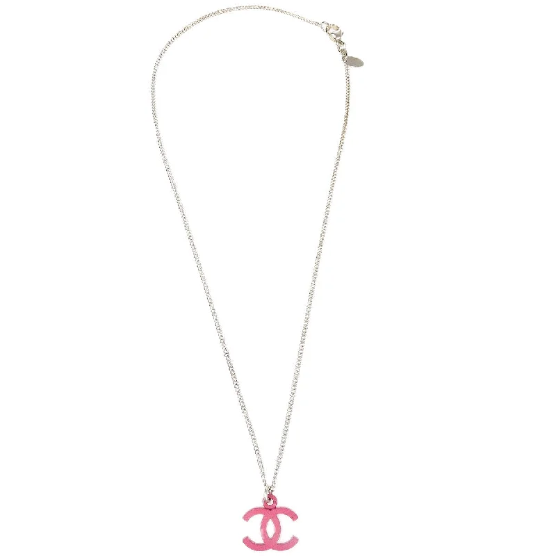 Chanel 2004 CC Silver Chain Necklace Pink