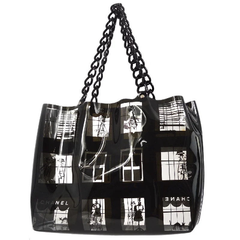 Chanel Black Vinyl Window Tote Handbag