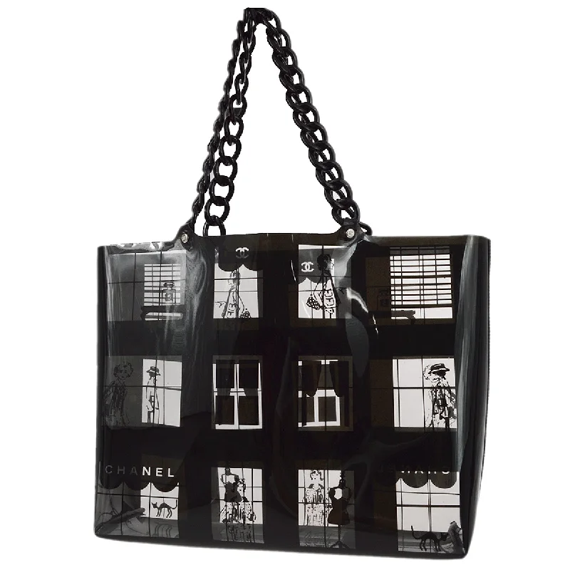 Chanel Black Vinyl Windows Line Tote Handbag