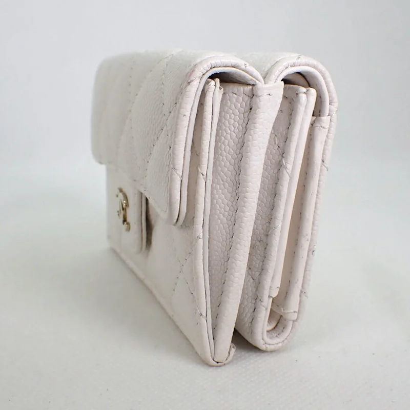 CHANEL caviar skin white trifold wallet