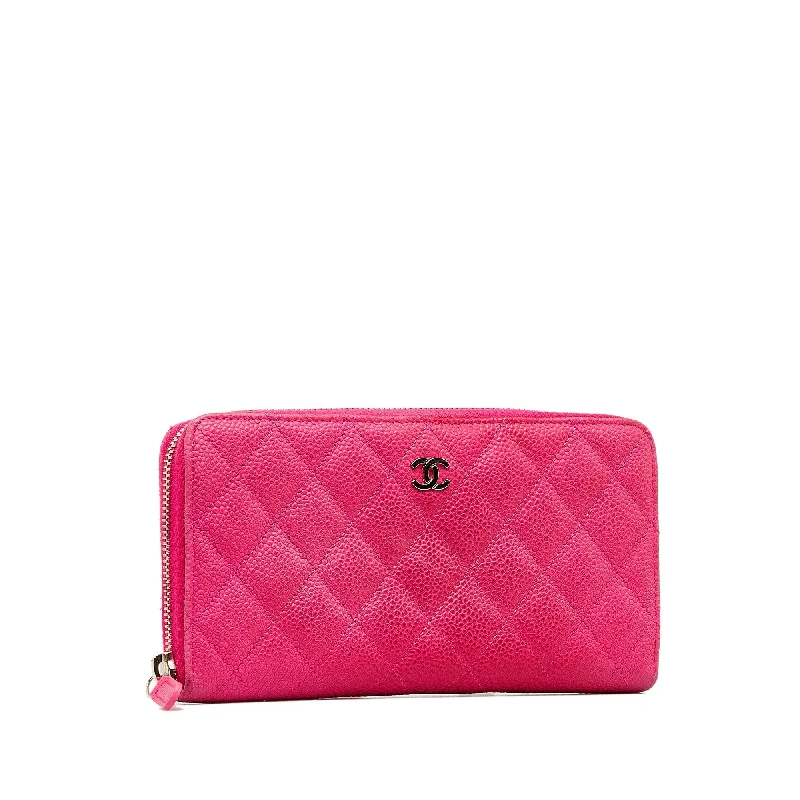 CHANEL CC Caviar Zip Around Wallet Long Wallets