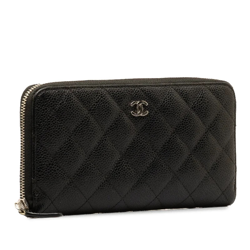 CHANEL CC Caviar Zip Around Wallet Long Wallets