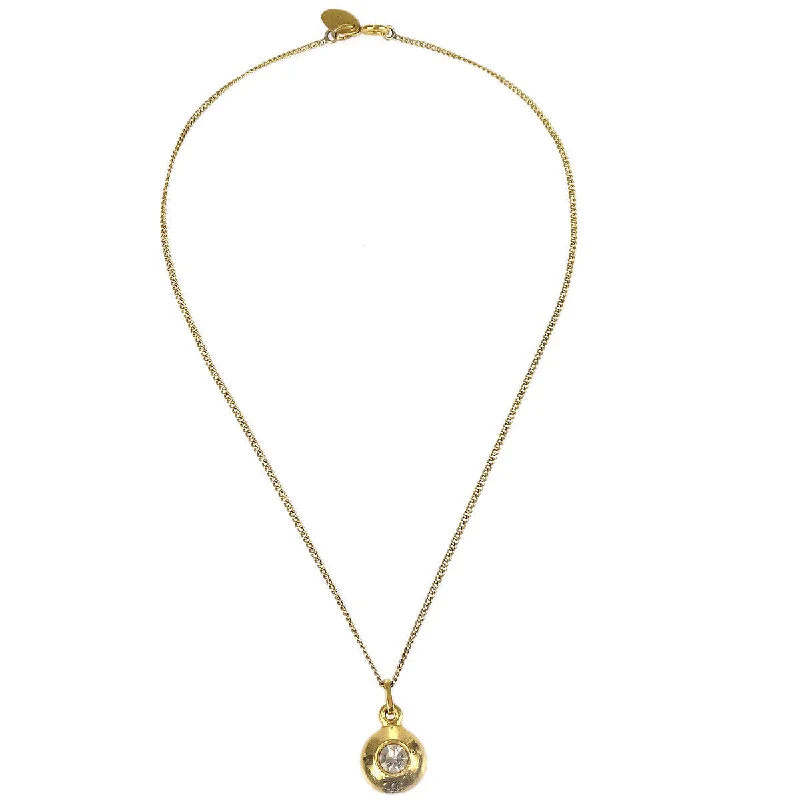 Chanel Chain Pendant Necklace Rhinestone Gold 3642