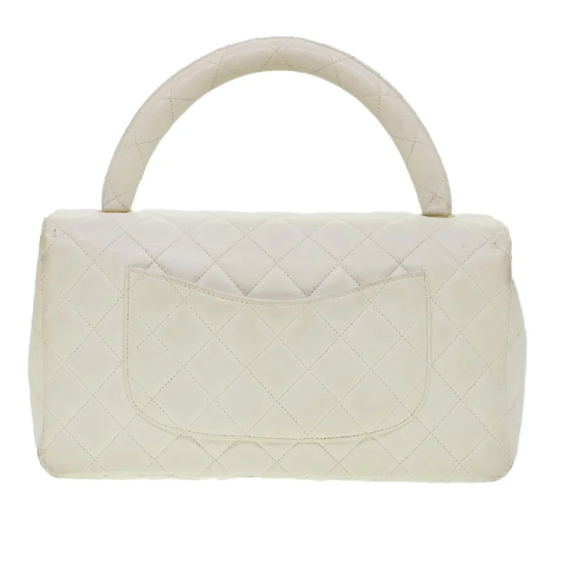 CHANEL Child Bag Hand Bag Lamb Skin White CC  yk7389B