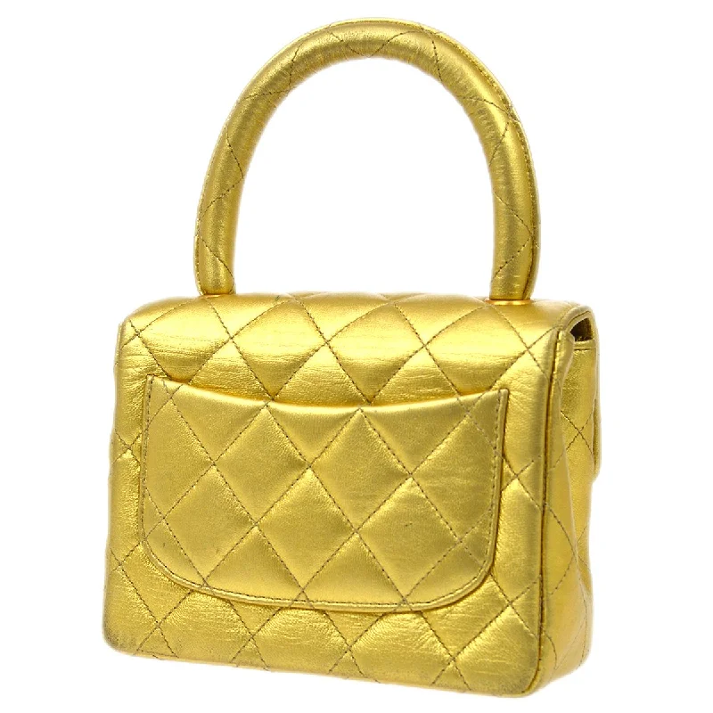 CHANEL Classic Flap Micro Mini Hand Bag Gold Lambskin 91454