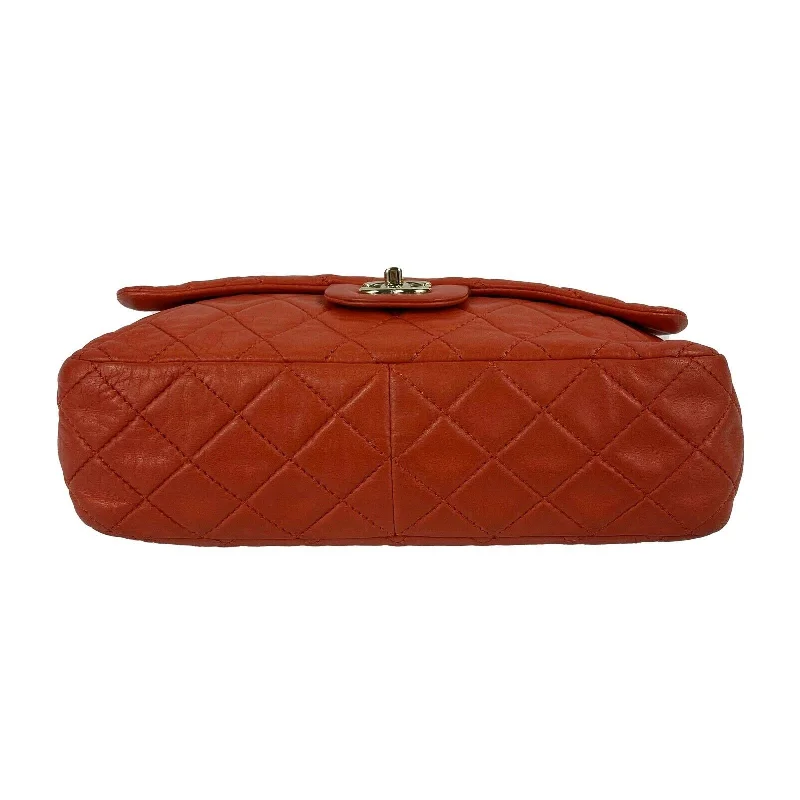 CHANEL - Classic Single Flap Jumbo Quilted Lambskin - Champagne Gold Red Handbag