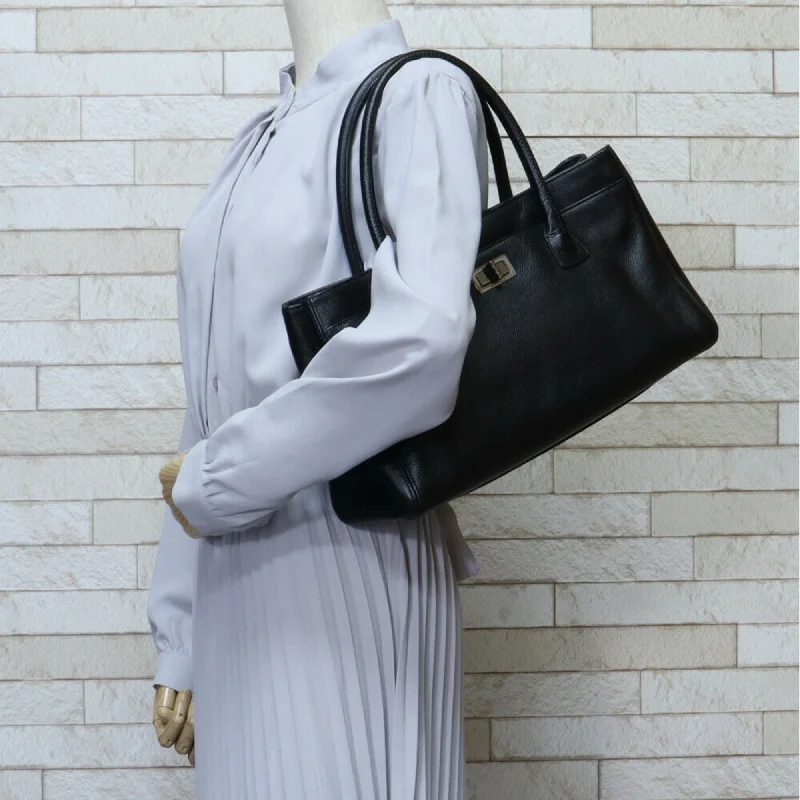 CHANEL executive tote bag calf black ladies