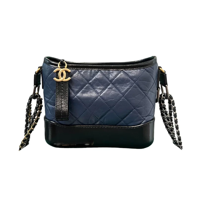 Gabrielle Hobo Small Aged Calfskin Quilted Navy Black MHW