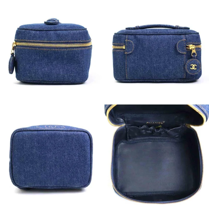 CHANEL Handbag Vanity Bag Coco Mark Denim Blue Gold Women's