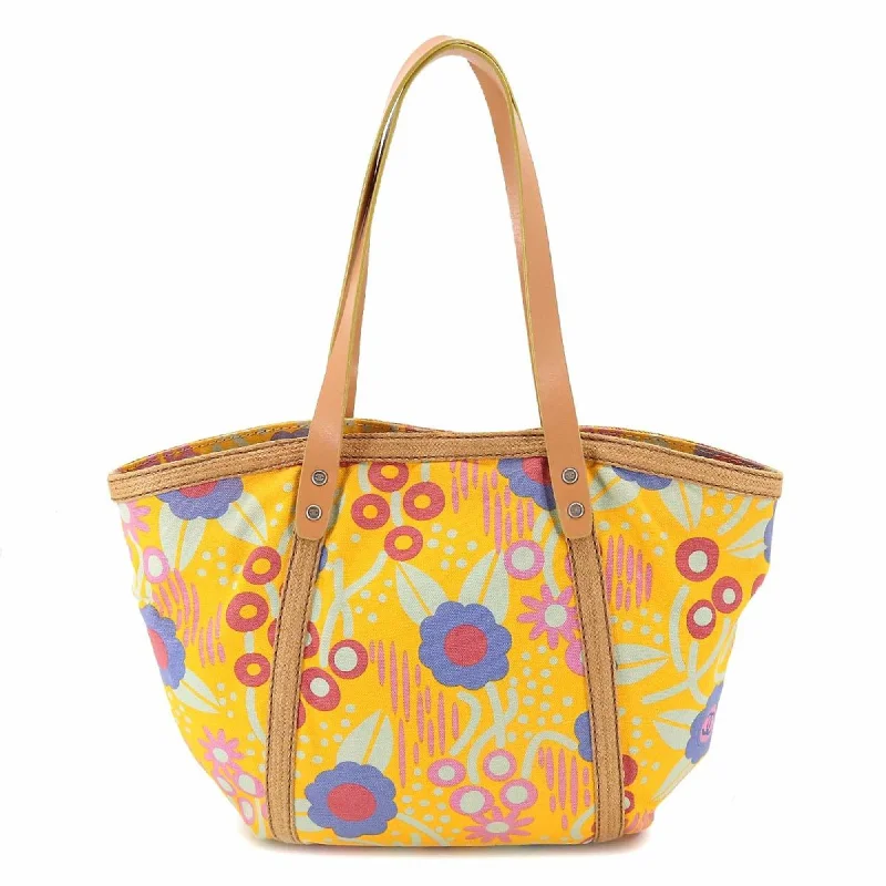 CHANEL high summer flower print tote bag canvas leather yellow multicolor A22078 silver metal fittings Deauville MM