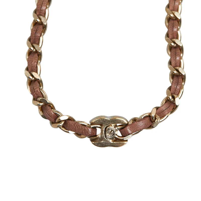 CHANEL Leather and Chain CC Turnlock Choker Necklace Costume Necklace