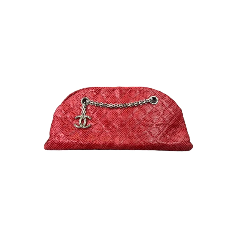 Lizard Quilted Medium Mademoiselle Bowling Bag Red