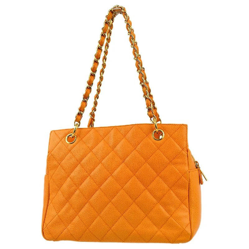 Chanel Orange Caviar Petite Timeless Tote PTT Chain Handbag