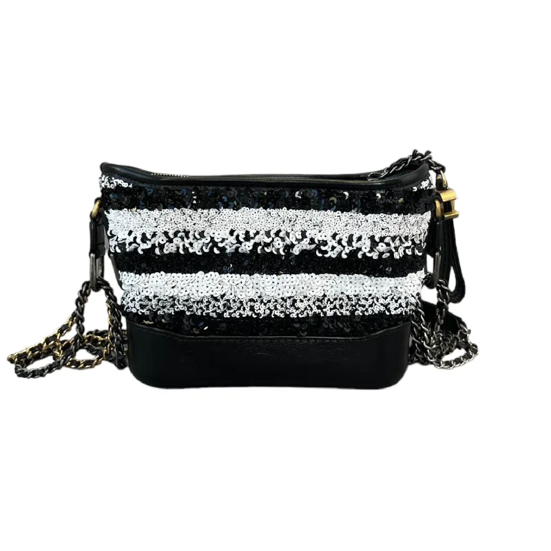 Small Gabrielle Hobo Sequin Calfskin Black White MHW