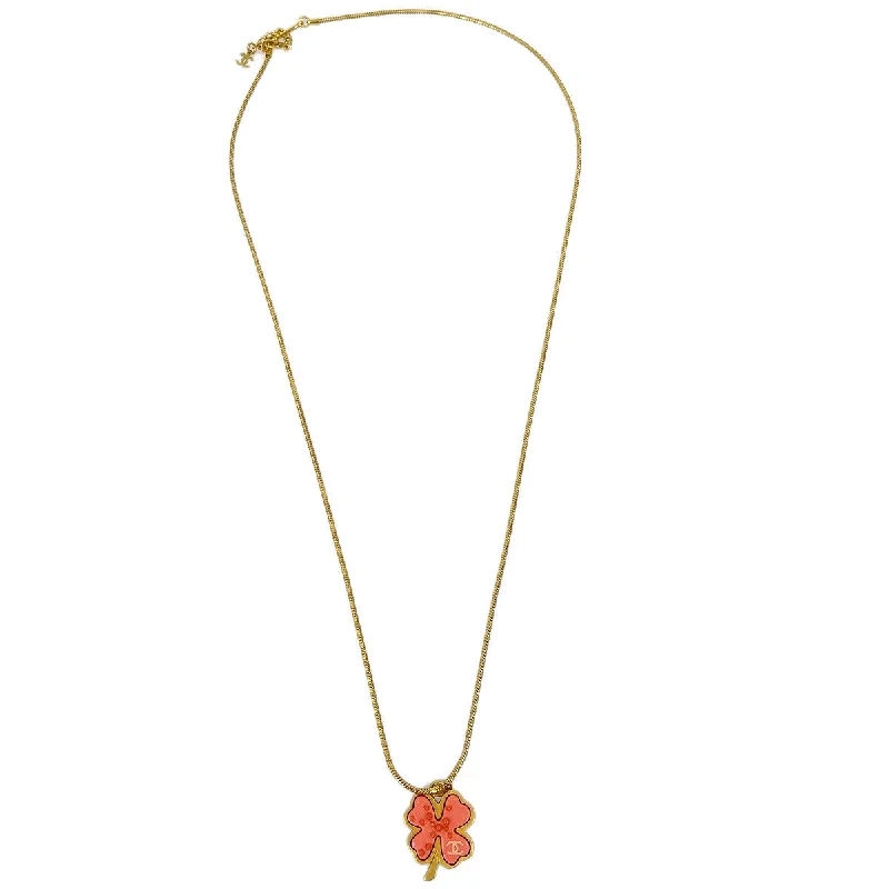 Chanel Clover Pendant Necklace Gold 03P