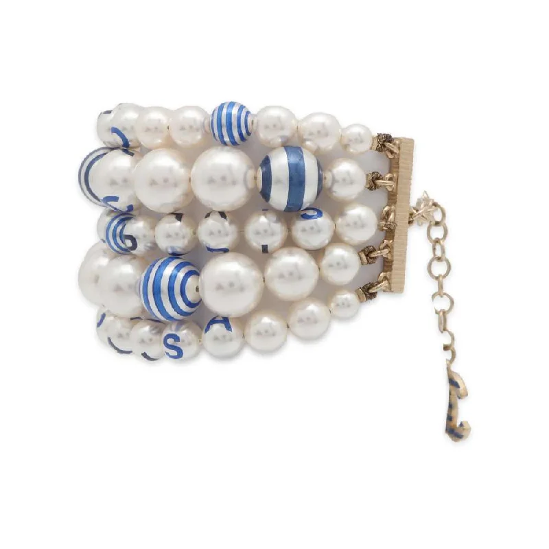 CHANEL Faux Pearl 5 Row Bracelet Champagne Gold Metal