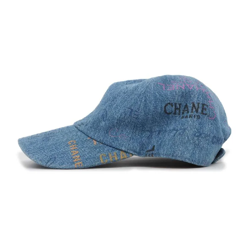 CHANEL logo baseball cap Size not listed Blue Cotton100%