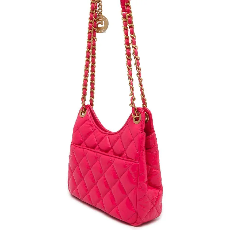 CHANEL Matelasse CC Logo Hobo Bag Pink AS3710 Shiny Calf Leather