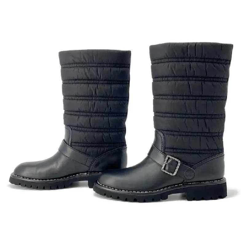 CHANEL Belted engineer boots Black G29477 Leather Nylon Size 37