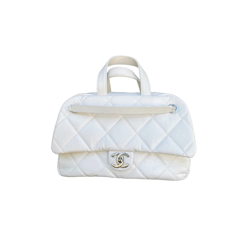 Aged Calfskin Quilted Express Bowling White SHW