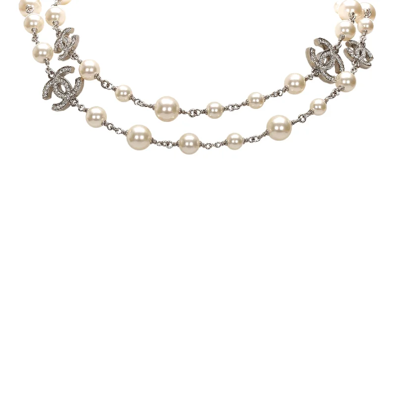 CC Crystal Faux Pearl Long Necklace