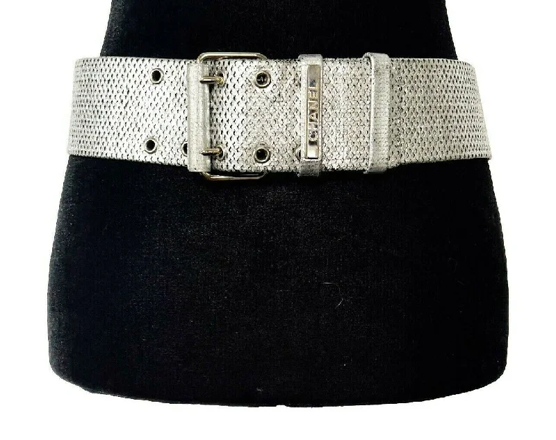 CHANEL - 08P Belt - Metallic Silver Diamond Perforated Logo Stamped - 80/32