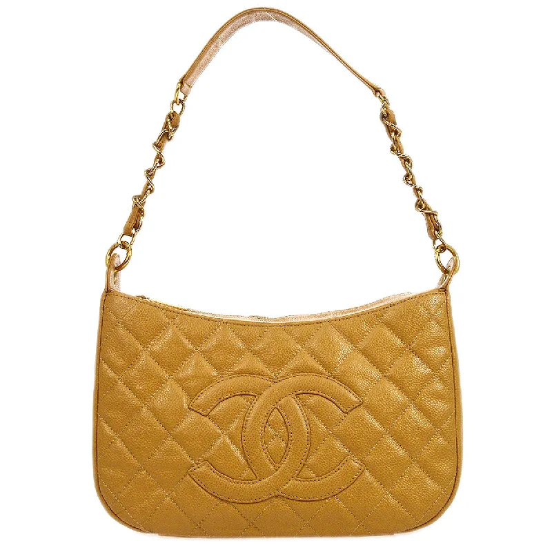 CHANEL 2004-2005 Hobo Bag Beige Caviar 46239