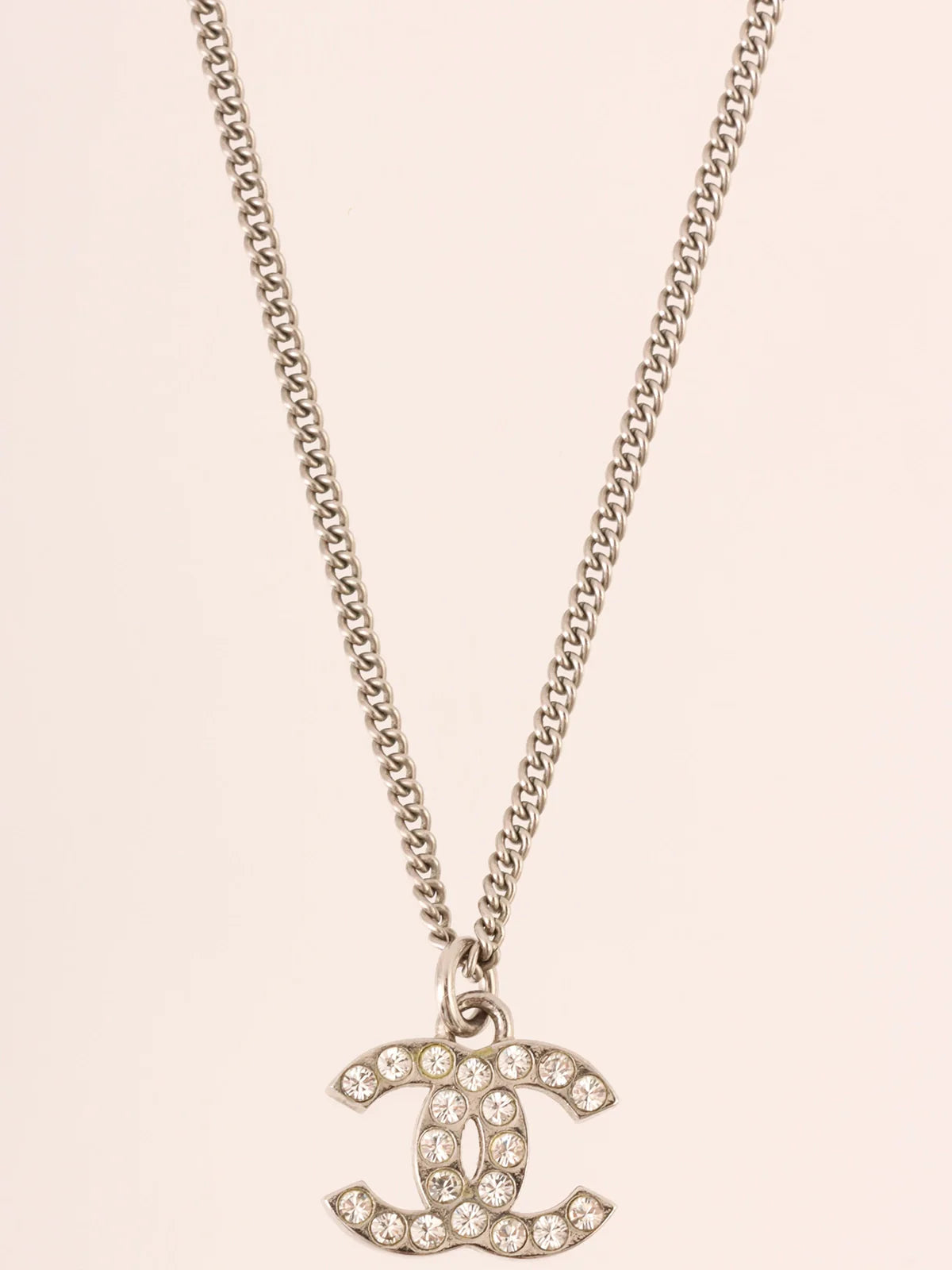 CHANEL 2012 Made Rhinestone Cc Mark Necklace Silver