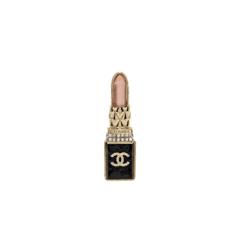 Chanel 22P Lipstick Brooch Crystal Light Gold Tone