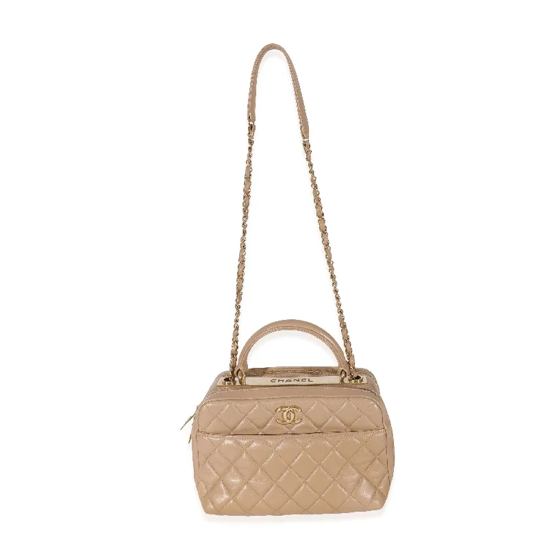 CHANEL Beige Quilted Lambskin CC Trendy Bowling Bag