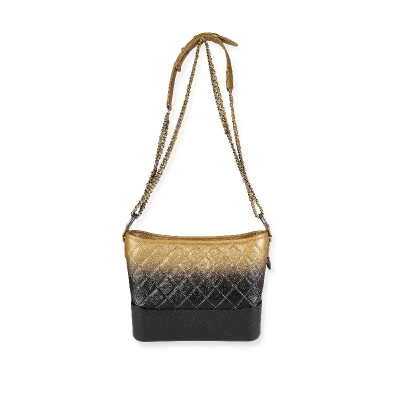 CHANEL Black & Gold Ombre Quilted Goatskin Medium Gabrielle Hobo