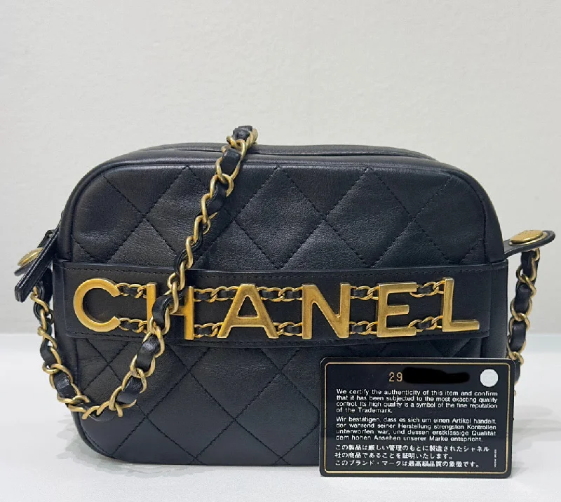 Chanel Calfskin Quilted Enchained Camera Case Bag Black