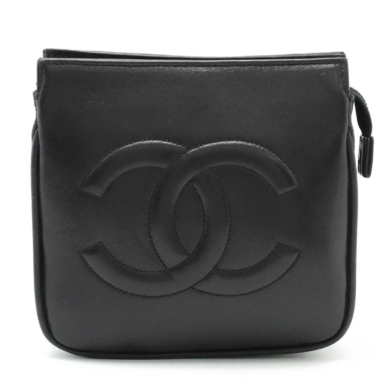 CHANEL Coco Mark Waist Bag, Pouch, Body Belt Leather, Black #85