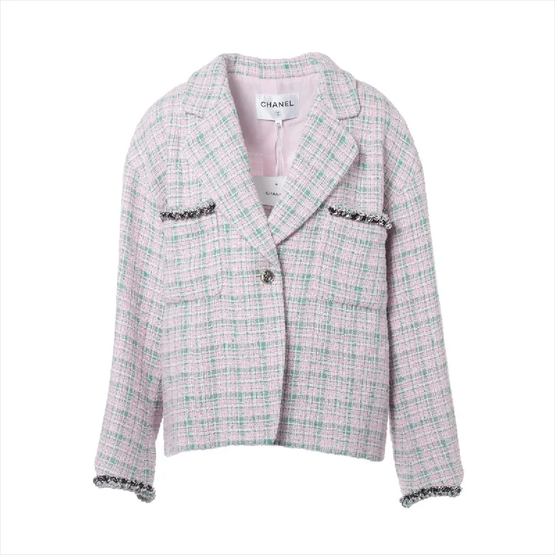 Chanel Coconut Button 21S CottonPolyester Jacket 44  Pink×Green P70531 Twid Chaintree