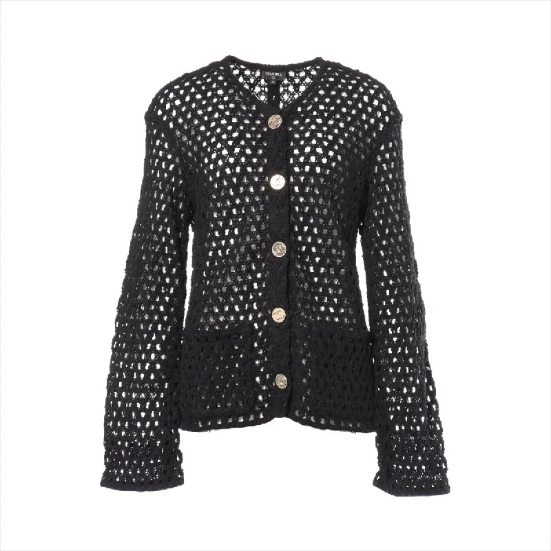 Chanel Coconut Button P65 Cotton X Linen s Jacket 40  Black