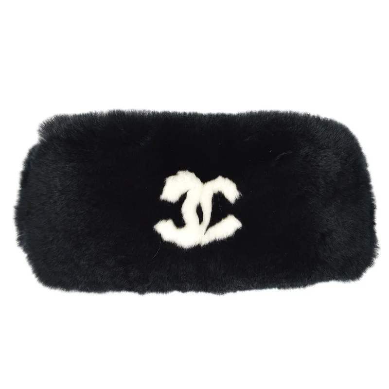 CHANEL Fur Bracelet Wristband Black 97599