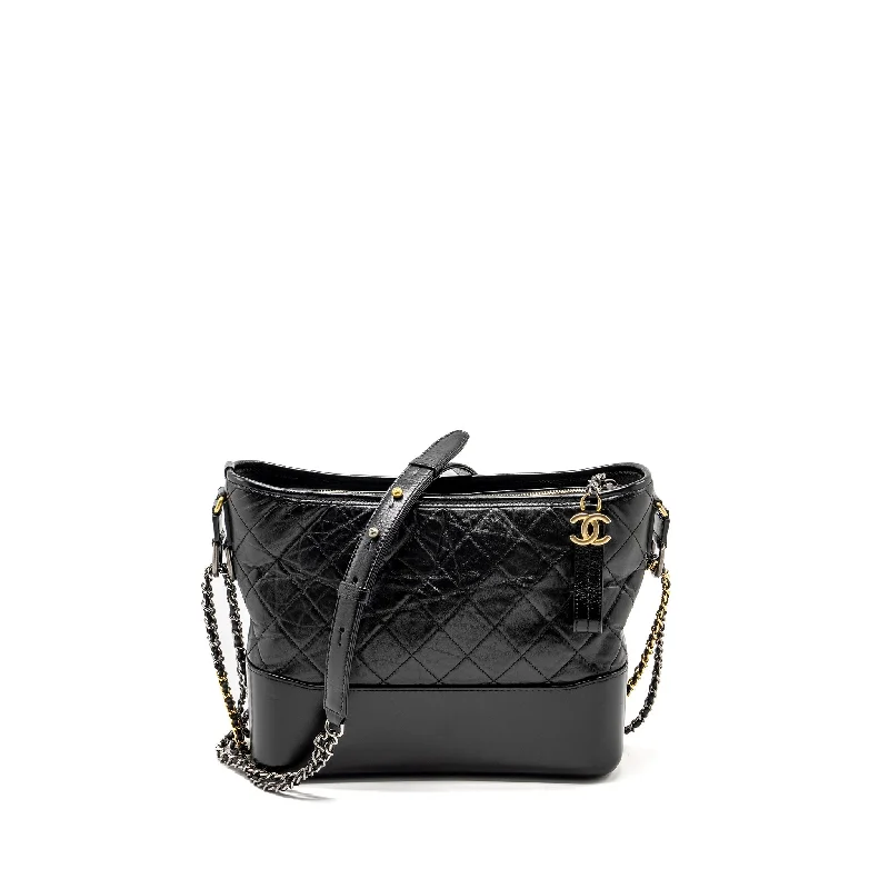 Chanel Gabrielle Hobo Bag Calfskin BLACK Multicolour Hardware