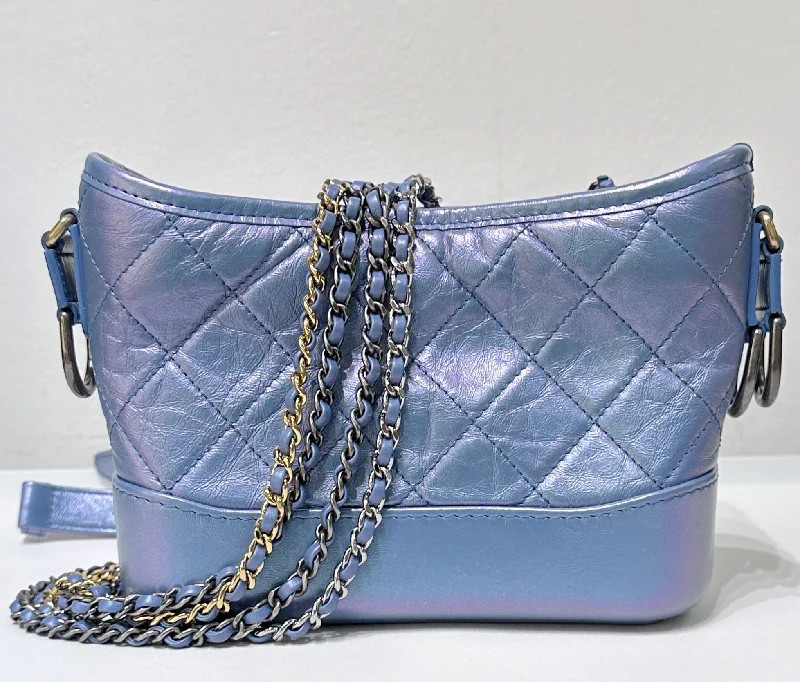 CHANEL Iridescent Aged Calfskin Quilted Small Gabrielle Hobo Blue