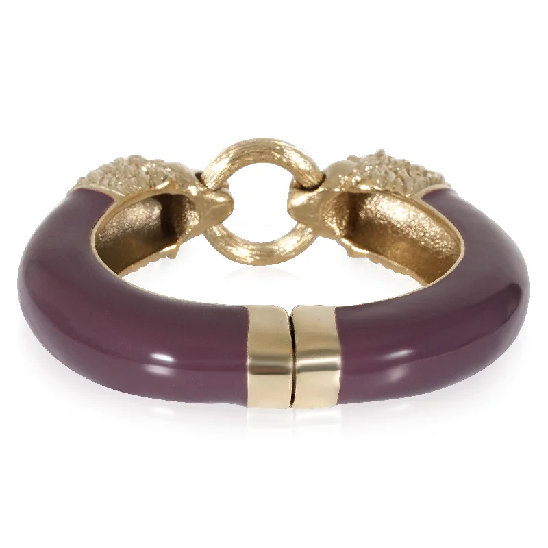 CHANEL Lion Head Purple Enamel Gold Tone Cuff Bracelet