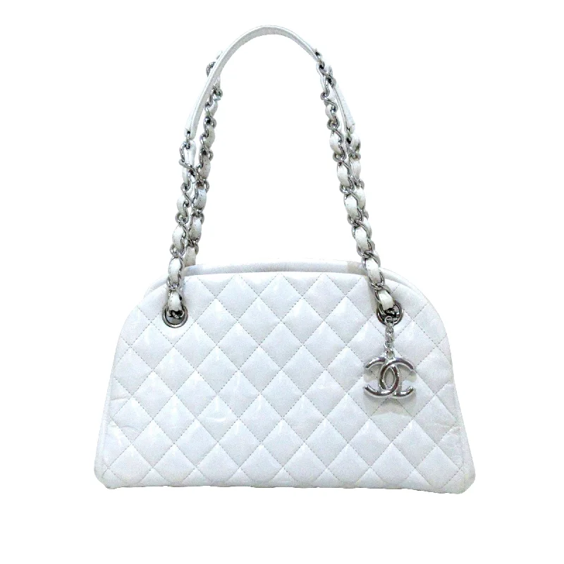 Mademoiselle Patent Leather Bowling Bag White