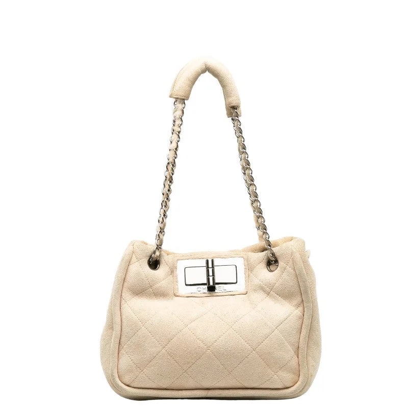 Chanel Mattress Logo Gold  Boar Chain houlder Bag Beige Sweater  CHANEL