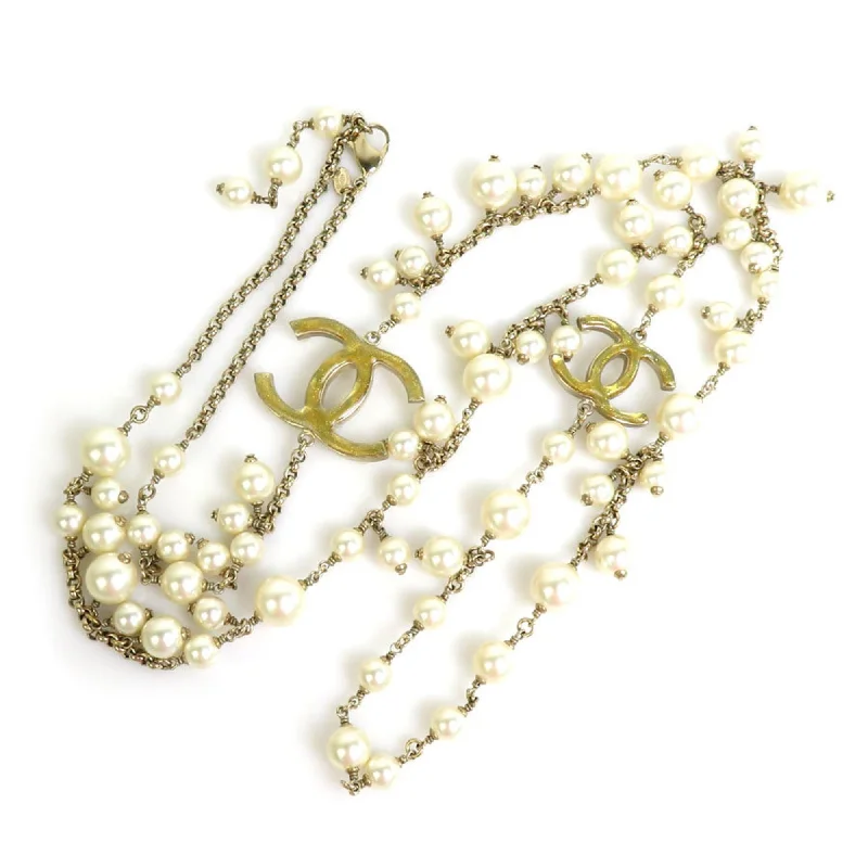 CHANEL Necklace Coco Mark Metal/Fake Pearl Gold/White Ladies