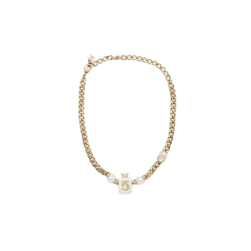 Chanel perfume bottle chain Chocker / necklace light gold tone