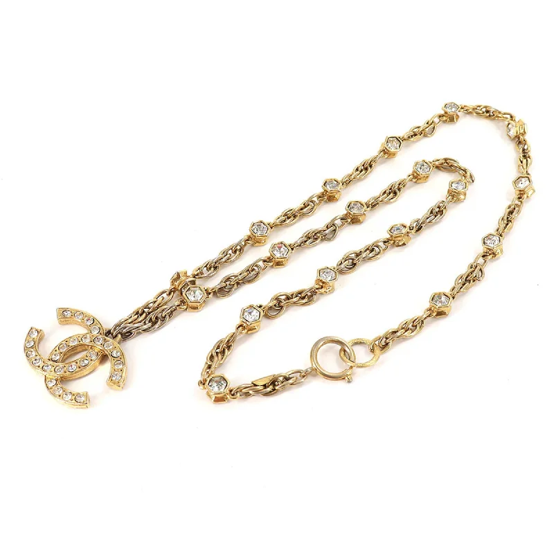 Chanel rhinestone here mark long necklace gold vintage accessories Vintage Necklace