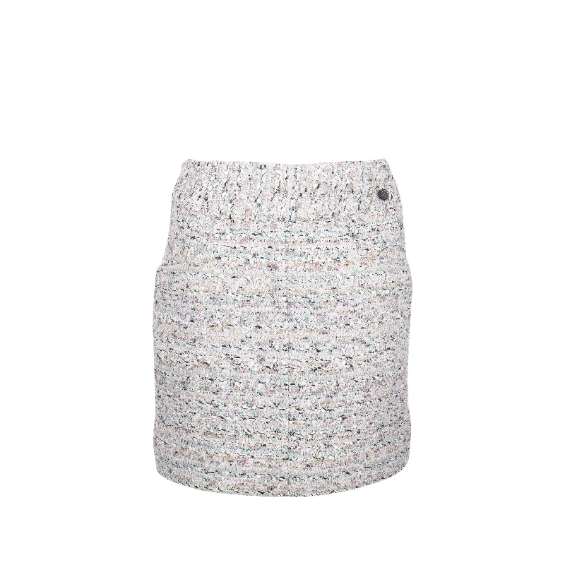 CHANEL Size 36 19C Tweed Mini Skirt Cotton/Polyamide Ecru/Pink/Blue/Black