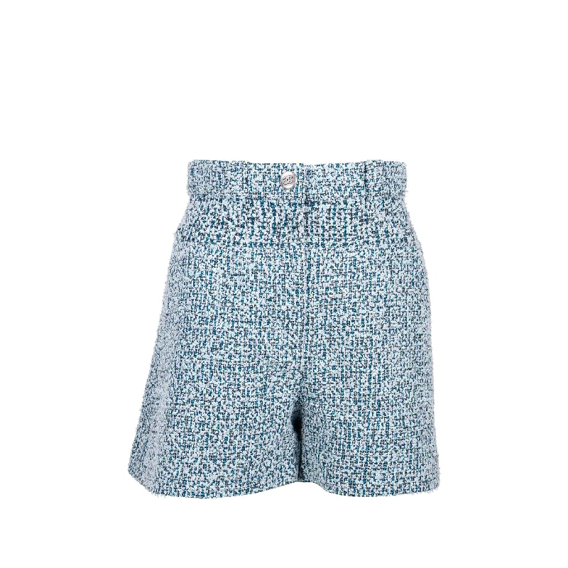 CHANEL Size 36 20P Tweed Shorts Polyamide/Cotton Navy Blue/Blue/Green