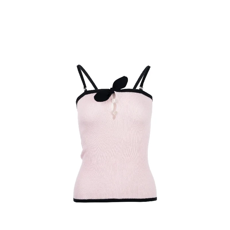 Chanel Size 36 22P CC Crystal Bow Cotton Tank Light Pink/Black