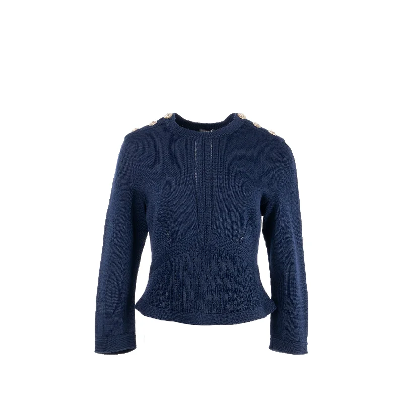 Chanel size 38 21C pullover knit sweater navy blue