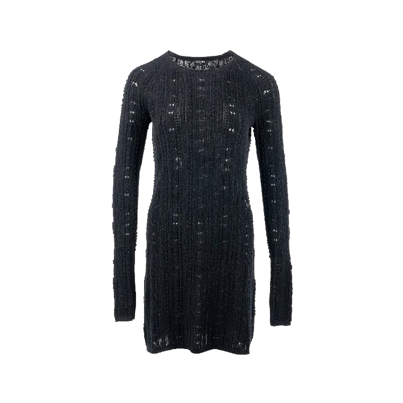 Chanel Size 38 Long-sleeve Dress Cashmere/Metal Polyester Black